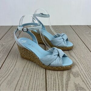 Stuart Weitzman Playa Espadrille Knot Wedge Sandals 38/7.5B Vintage Denim $395